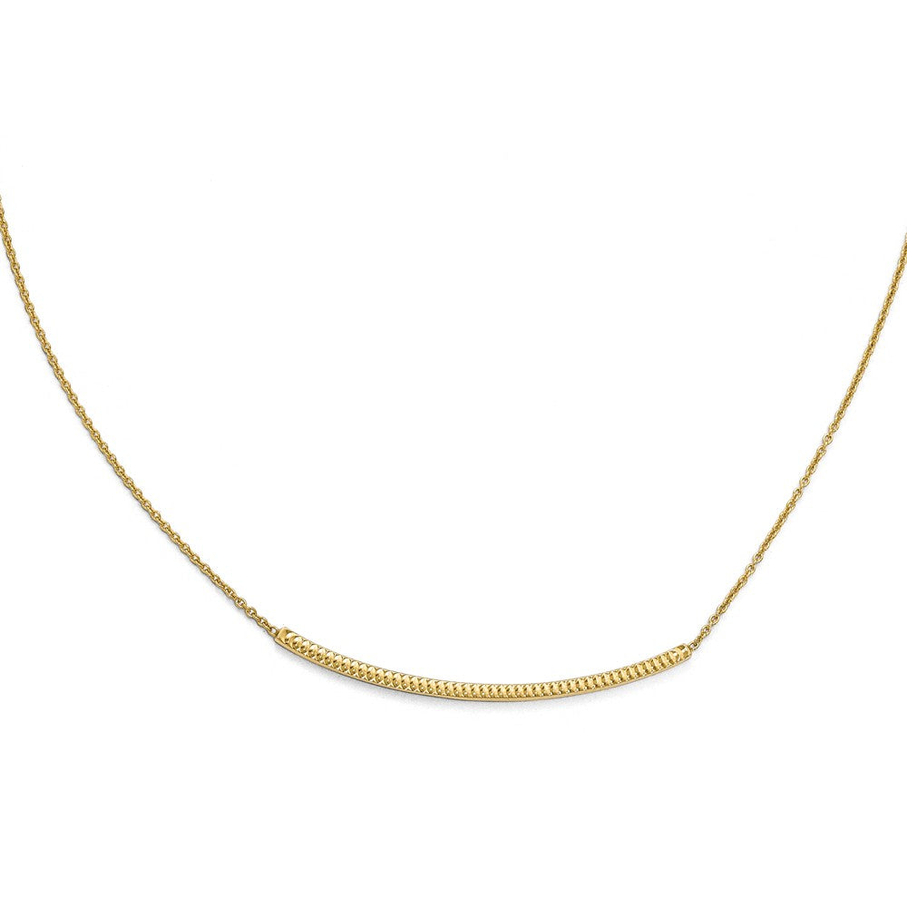 14k Gold Polished &amp; Textured Reversible Curved Bar Necklace, 16-18 in, Item N11482 by The Black Bow Jewelry Co.