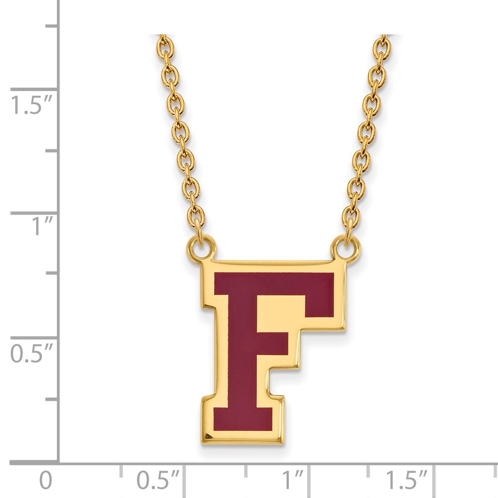 Alternate view of the 14k Gold Plated Silver Fordham U Enamel Large Pendant Necklace by The Black Bow Jewelry Co.