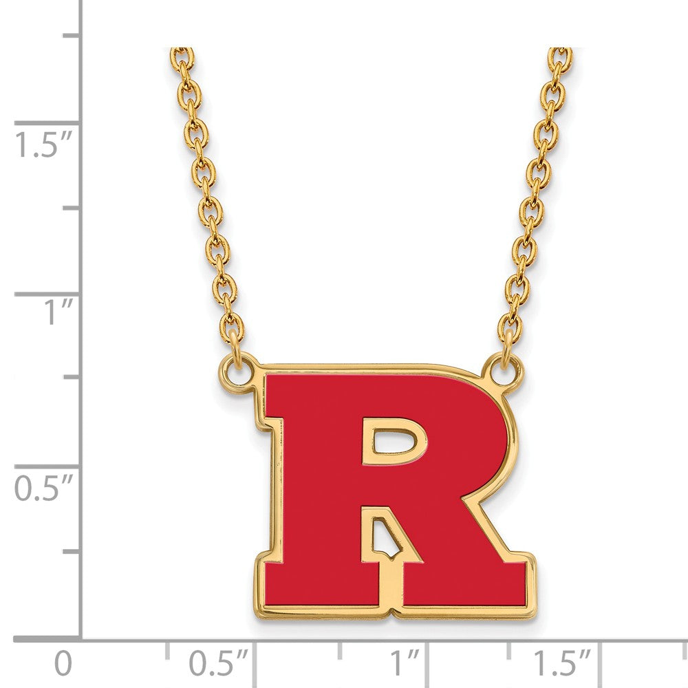 Alternate view of the 14k Gold Plated Silver Rutgers Large Enamel &#39;R&#39; Pendant Necklace by The Black Bow Jewelry Co.
