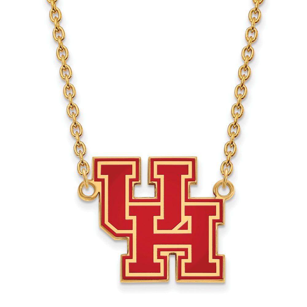 14k Gold Plated Silver U of Houston Large Enamel Pendant Necklace, Item N11528 by The Black Bow Jewelry Co.