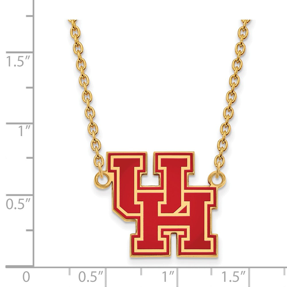Alternate view of the 14k Gold Plated Silver U of Houston Large Enamel Pendant Necklace by The Black Bow Jewelry Co.