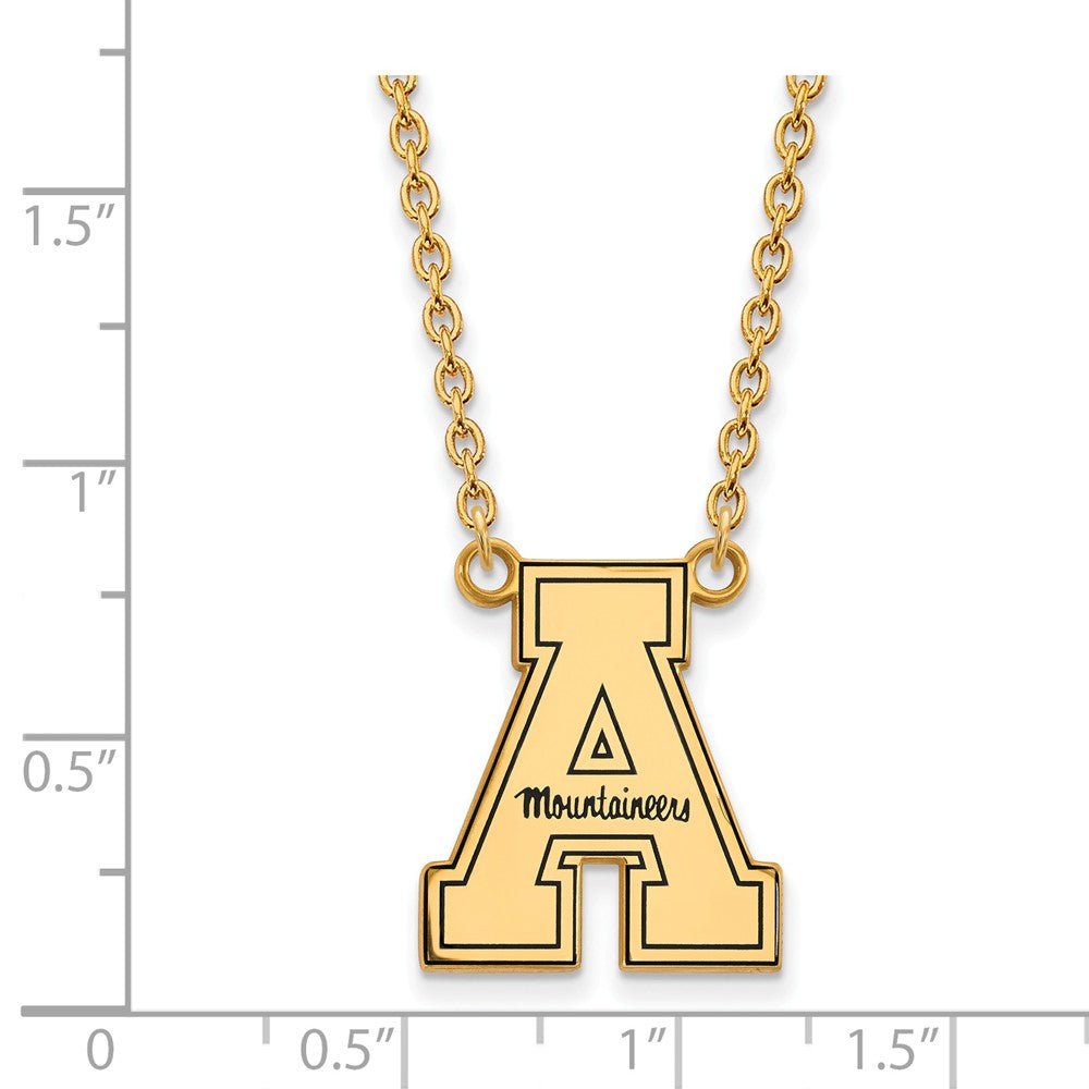 Alternate view of the 14k Gold Plate Silver Appalachian St. Enamel Lg. Pendant Necklace by The Black Bow Jewelry Co.