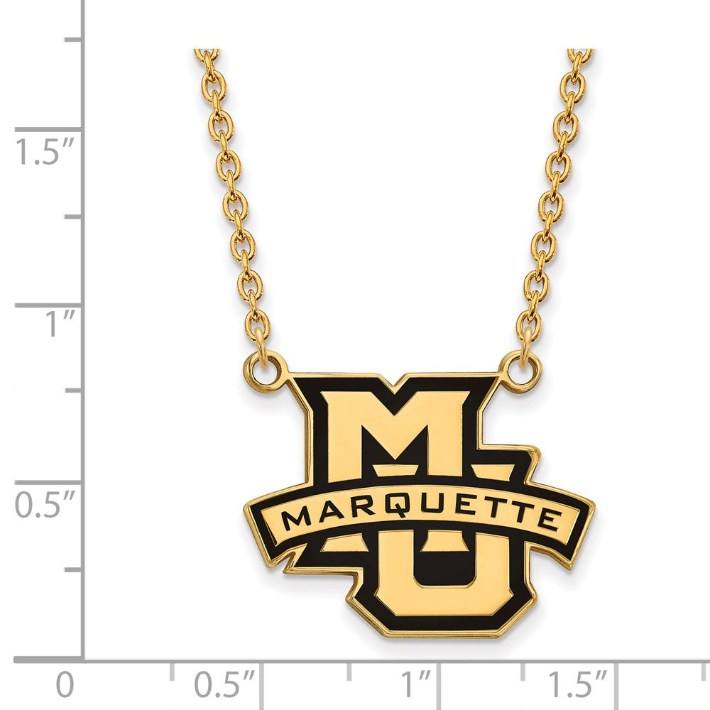 Alternate view of the 14k Gold Plated Silver Marquette U Large Enamel Pendant Necklace by The Black Bow Jewelry Co.