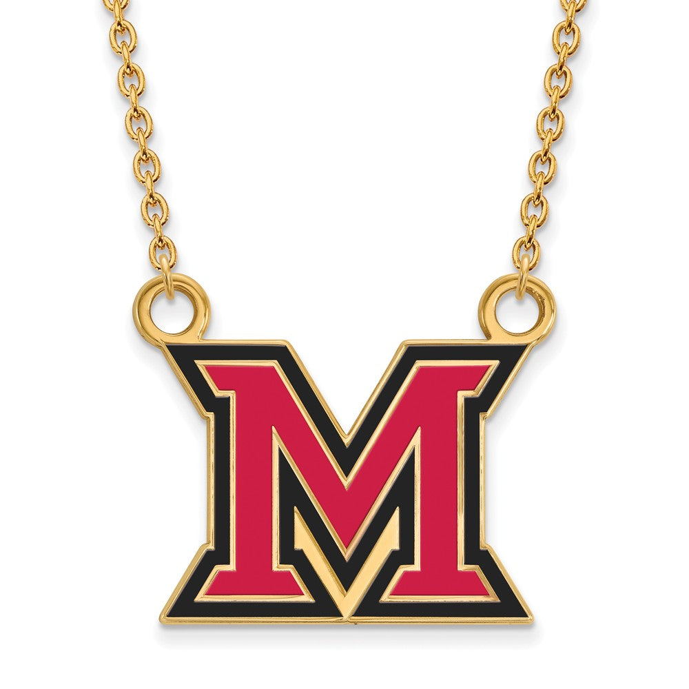 14k Gold Plated Silver Miami U Large Enamel &#39;M&#39; Pendant Necklace, Item N11540 by The Black Bow Jewelry Co.