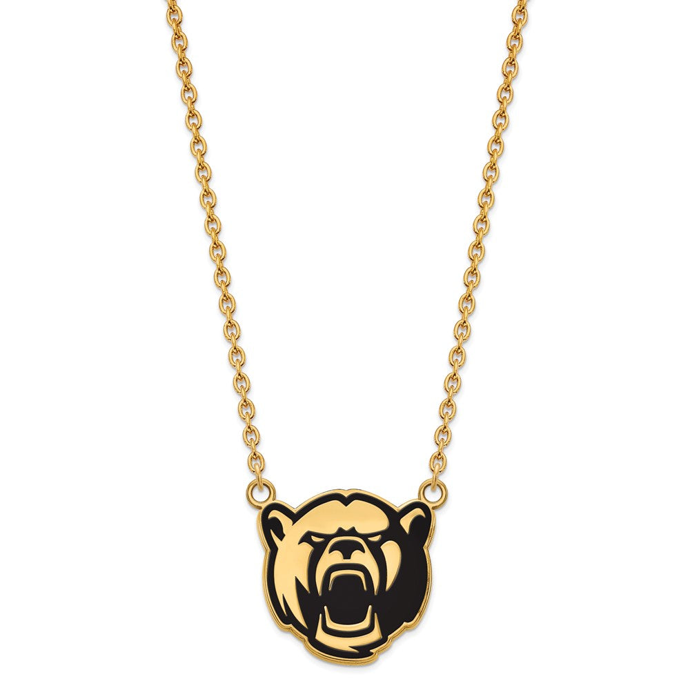 Alternate view of the 14k Gold Plated Silver Baylor U Large Enamel Bear Necklace by The Black Bow Jewelry Co.