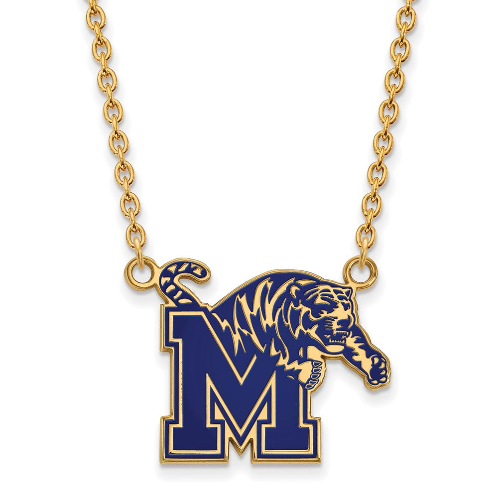 14k Gold Plated Silver U of Memphis Large Enamel Pendant Necklace, Item N11549 by The Black Bow Jewelry Co.
