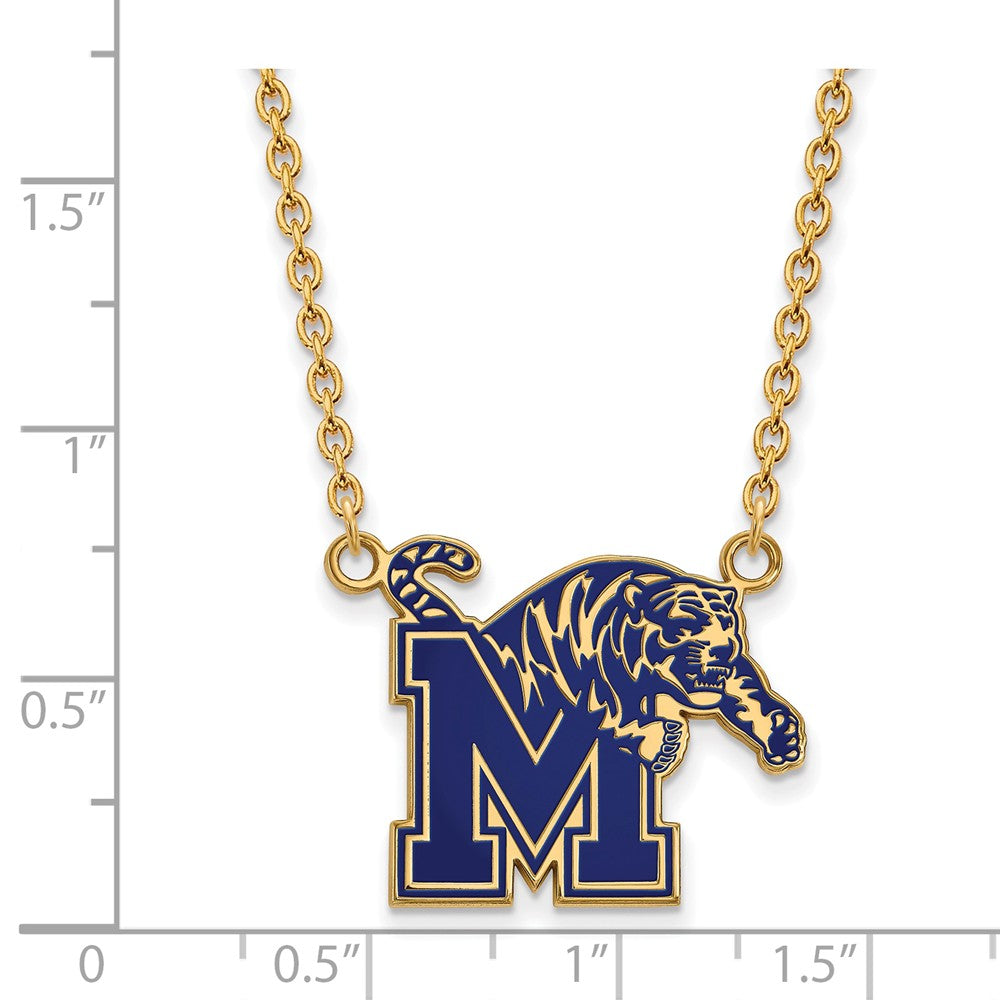 Alternate view of the 14k Gold Plated Silver U of Memphis Large Enamel Pendant Necklace by The Black Bow Jewelry Co.