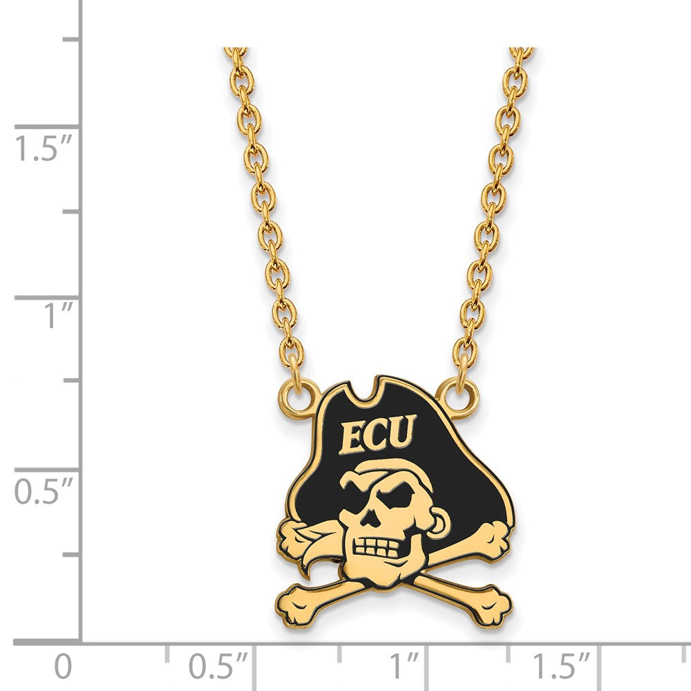 Alternate view of the 14k Gold Plated Silver East Carolina U Lg Enamel Pendant Necklace by The Black Bow Jewelry Co.
