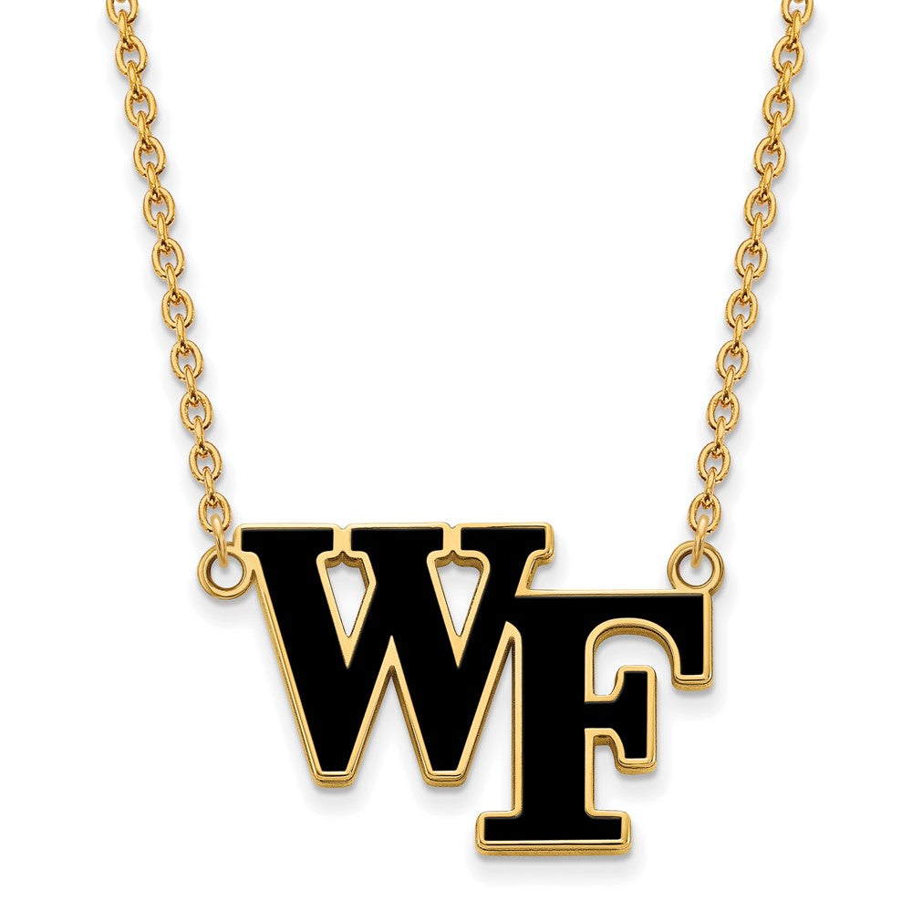 14k Gold Plated Silver Wake Forest U Lg. Enamel Pendant Necklace, Item N11554 by The Black Bow Jewelry Co.
