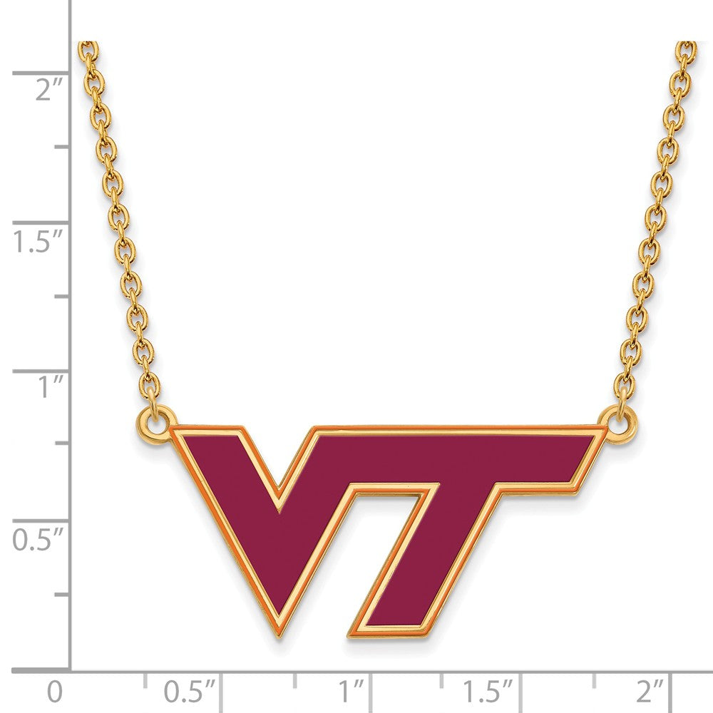 Alternate view of the 14k Gold Plated Silver Virginia Tech Lg. Enamel Pendant Necklace by The Black Bow Jewelry Co.