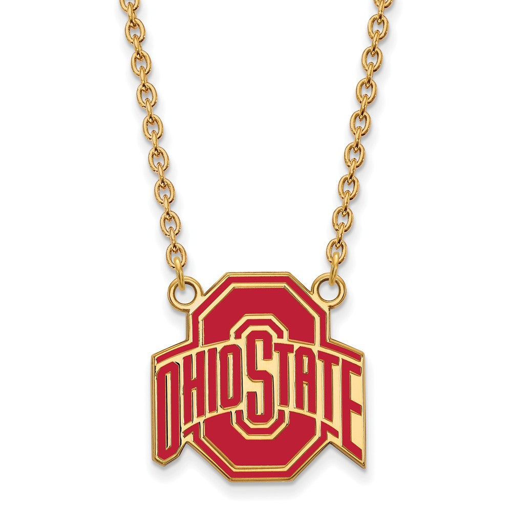14k Gold Plated Silver Ohio State Large Enamel Pendant Necklace, Item N11557 by The Black Bow Jewelry Co.