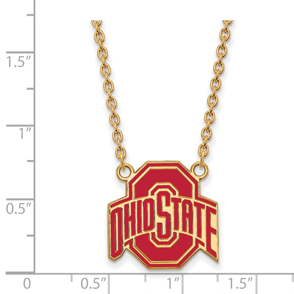 Alternate view of the 14k Gold Plated Silver Ohio State Large Enamel Pendant Necklace by The Black Bow Jewelry Co.