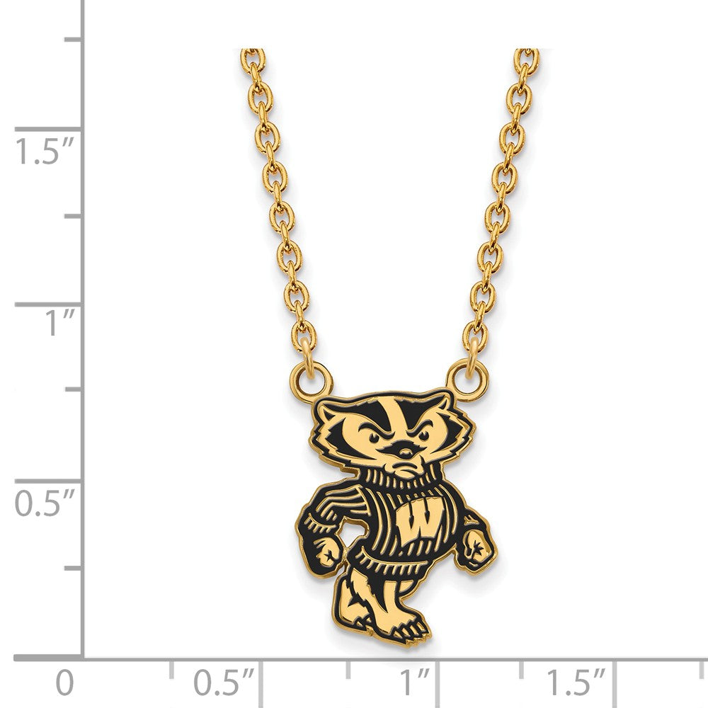 Alternate view of the 14k Gold Plated Silver U of Wisconsin Large Enamel Logo Necklace by The Black Bow Jewelry Co.