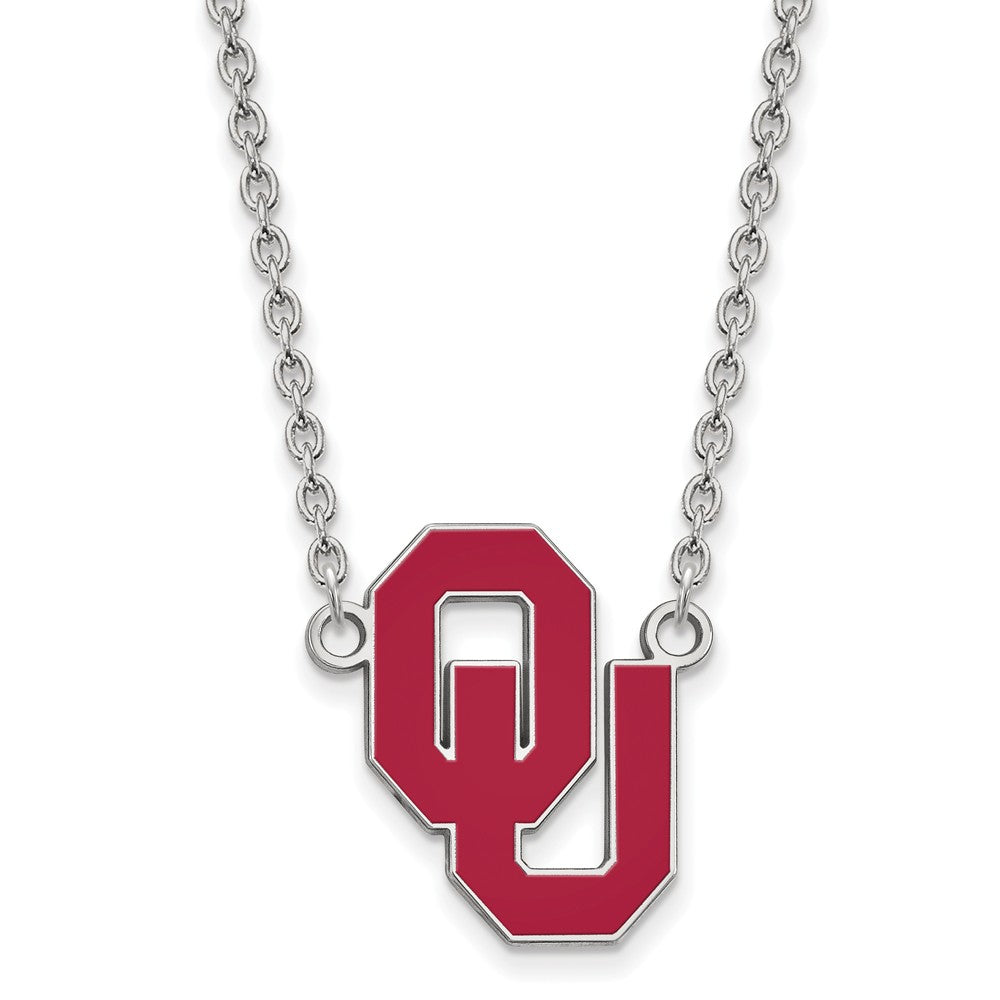 Sterling Silver Oklahoma Large OU Enamel Pendant Necklace, Item N11585 by The Black Bow Jewelry Co.