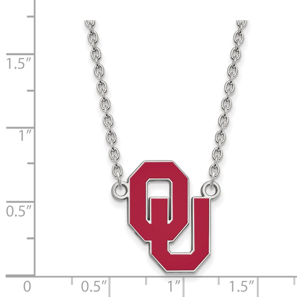 Alternate view of the Sterling Silver Oklahoma Large OU Enamel Pendant Necklace by The Black Bow Jewelry Co.