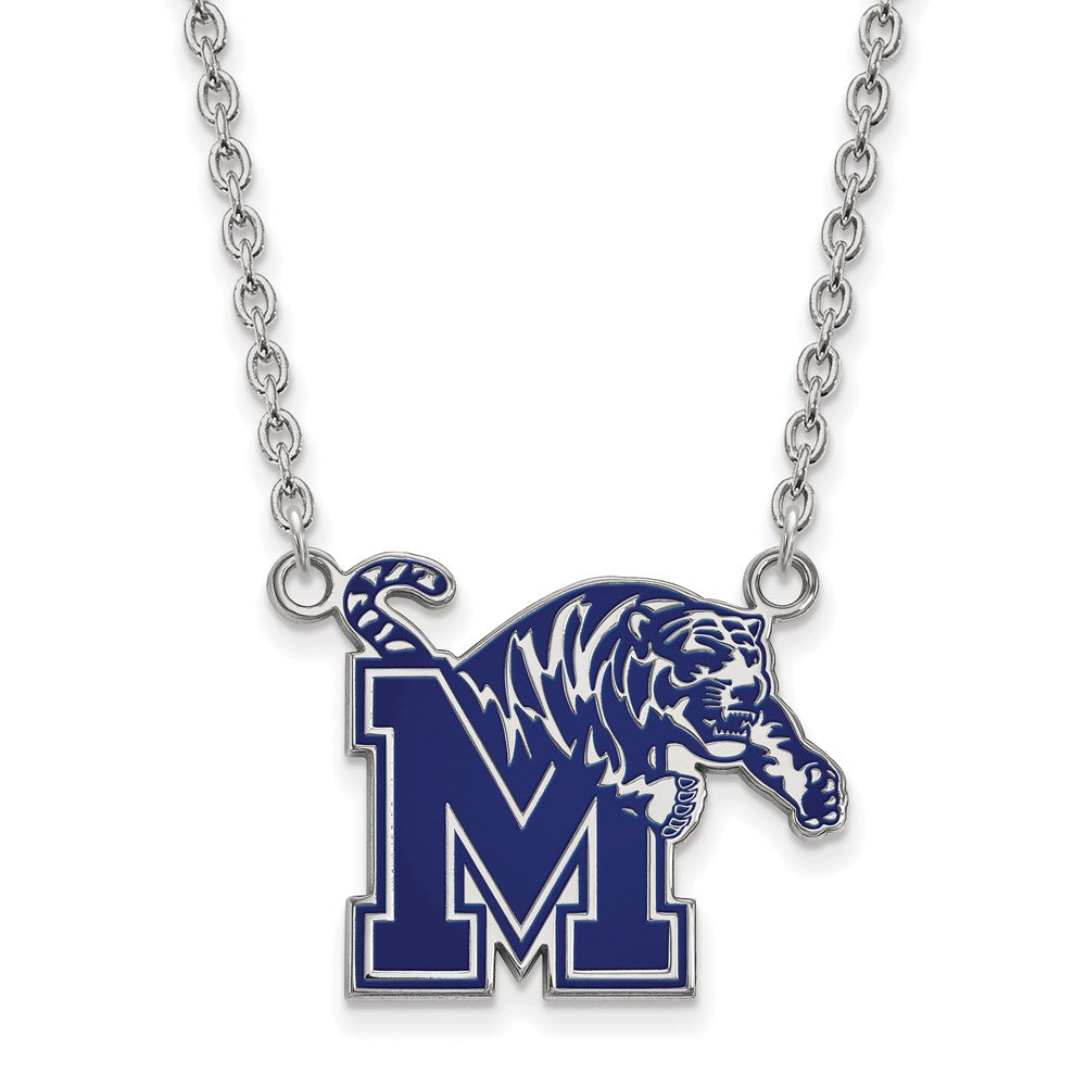 Sterling Silver U of Memphis Large Enamel Pendant Necklace, Item N11616 by The Black Bow Jewelry Co.