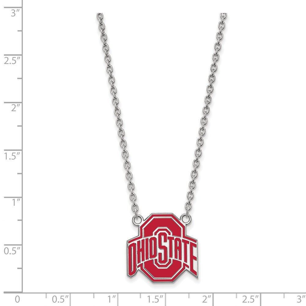 Alternate view of the Sterling Silver Ohio State Large Enamel Logo Pendant Necklace by The Black Bow Jewelry Co.