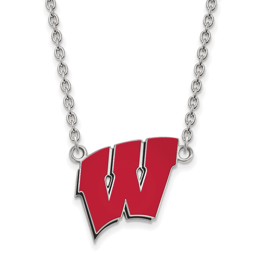 Sterling Silver U of Wisconsin Large Enamel &#39;W&#39; Pendant Necklace, Item N11626 by The Black Bow Jewelry Co.