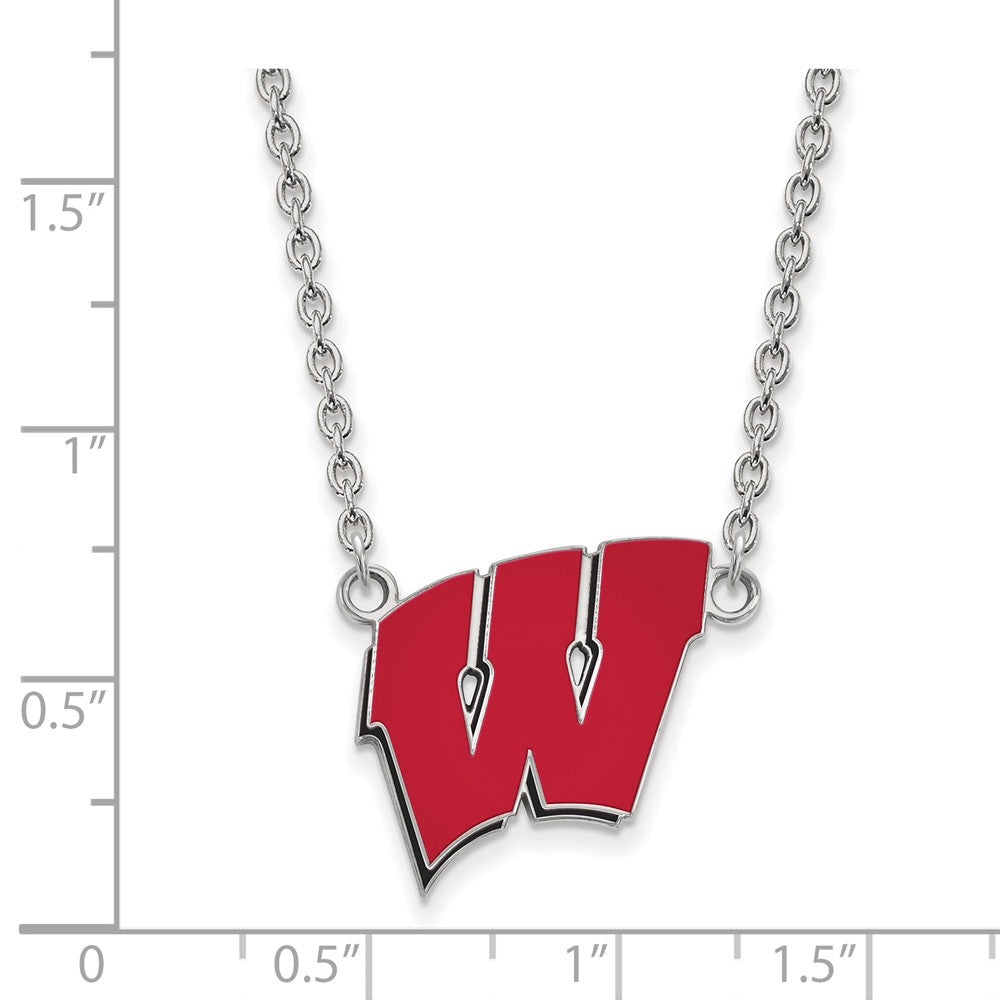Alternate view of the Sterling Silver U of Wisconsin Large Enamel &#39;W&#39; Pendant Necklace by The Black Bow Jewelry Co.