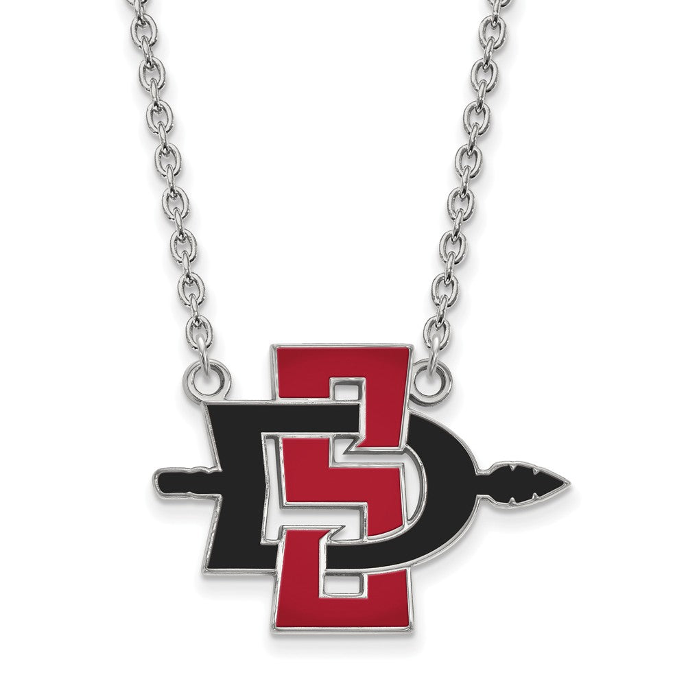 10k White Gold San Diego State Large Pendant Necklace, Item N11628 by The Black Bow Jewelry Co.