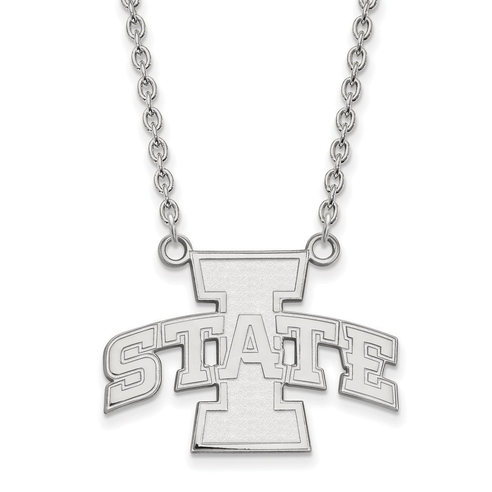 10k White Gold Iowa State &#39;I State&#39; Pendant Necklace, Item N11638 by The Black Bow Jewelry Co.