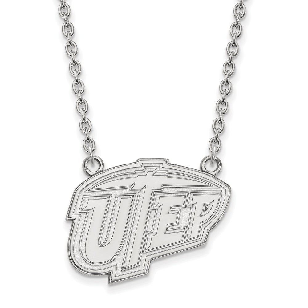 10k White Gold U of Texas at El Paso Large Pendant Necklace, Item N11672 by The Black Bow Jewelry Co.