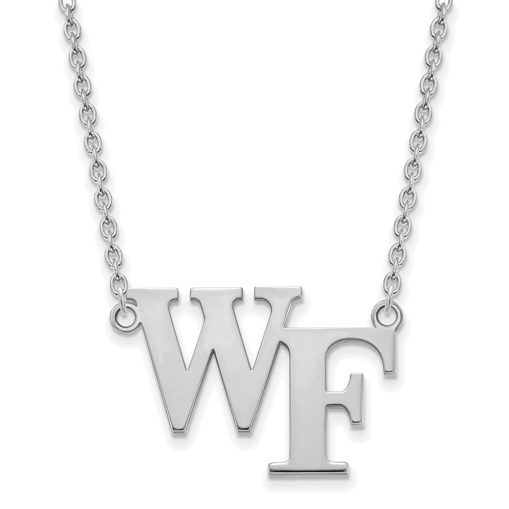 10k White Gold Wake Forest U Large 'WF' Pendant Necklace, Item N11696 by The Black Bow Jewelry Co.
