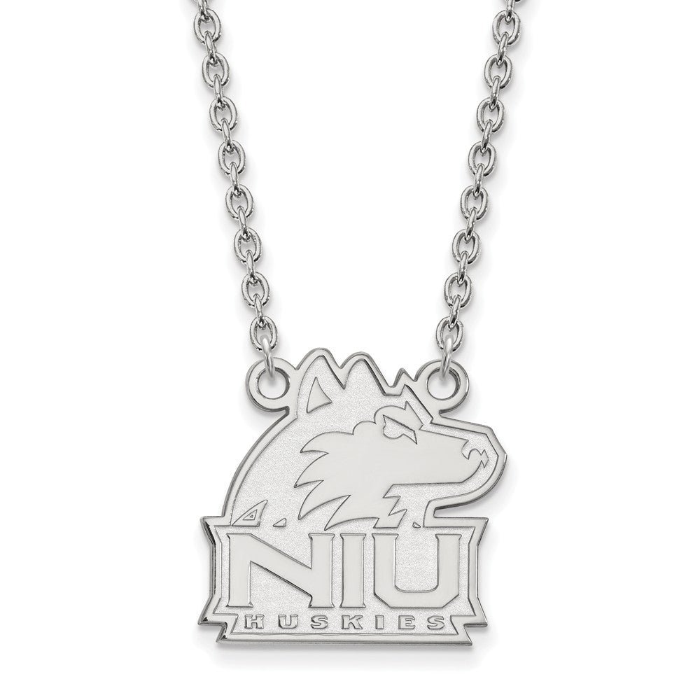10k White Gold Northern Illinois U Large Pendant Necklace, Item N11709 by The Black Bow Jewelry Co.