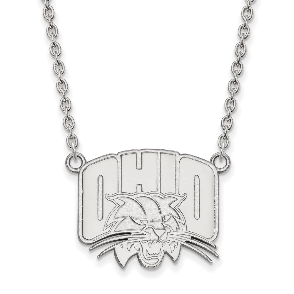 10k White Gold Ohio U Large Pendant Necklace, Item N11711 by The Black Bow Jewelry Co.