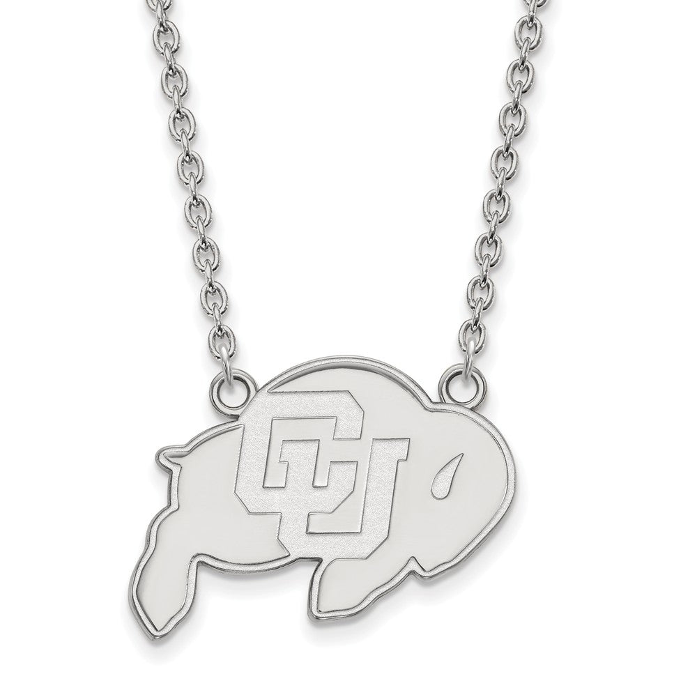 10k White Gold U of Colorado Large Buffalo Pendant Necklace, Item N11720 by The Black Bow Jewelry Co.