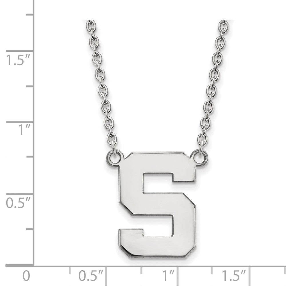 Alternate view of the 10k White Gold Michigan State Large Initial S Pendant Necklace by The Black Bow Jewelry Co.