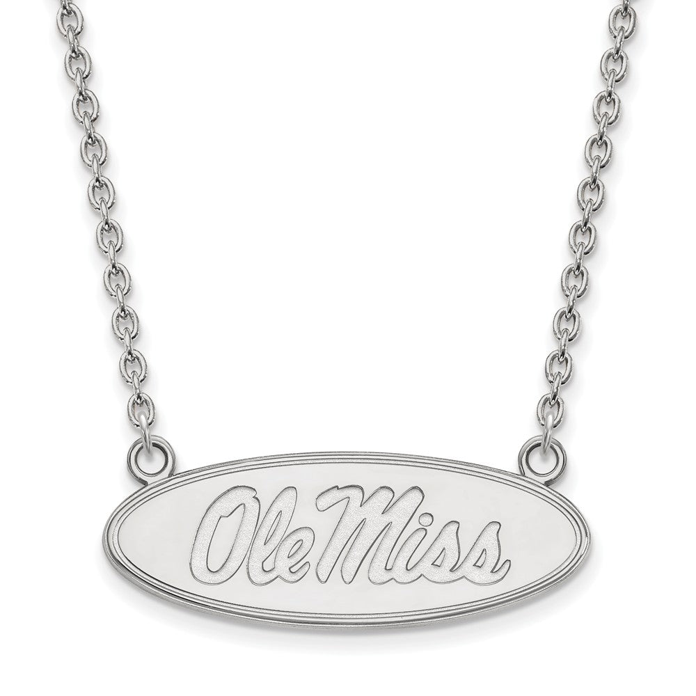 10k White Gold U of Mississippi Large Ole Miss Pendant Necklace, Item N11755 by The Black Bow Jewelry Co.