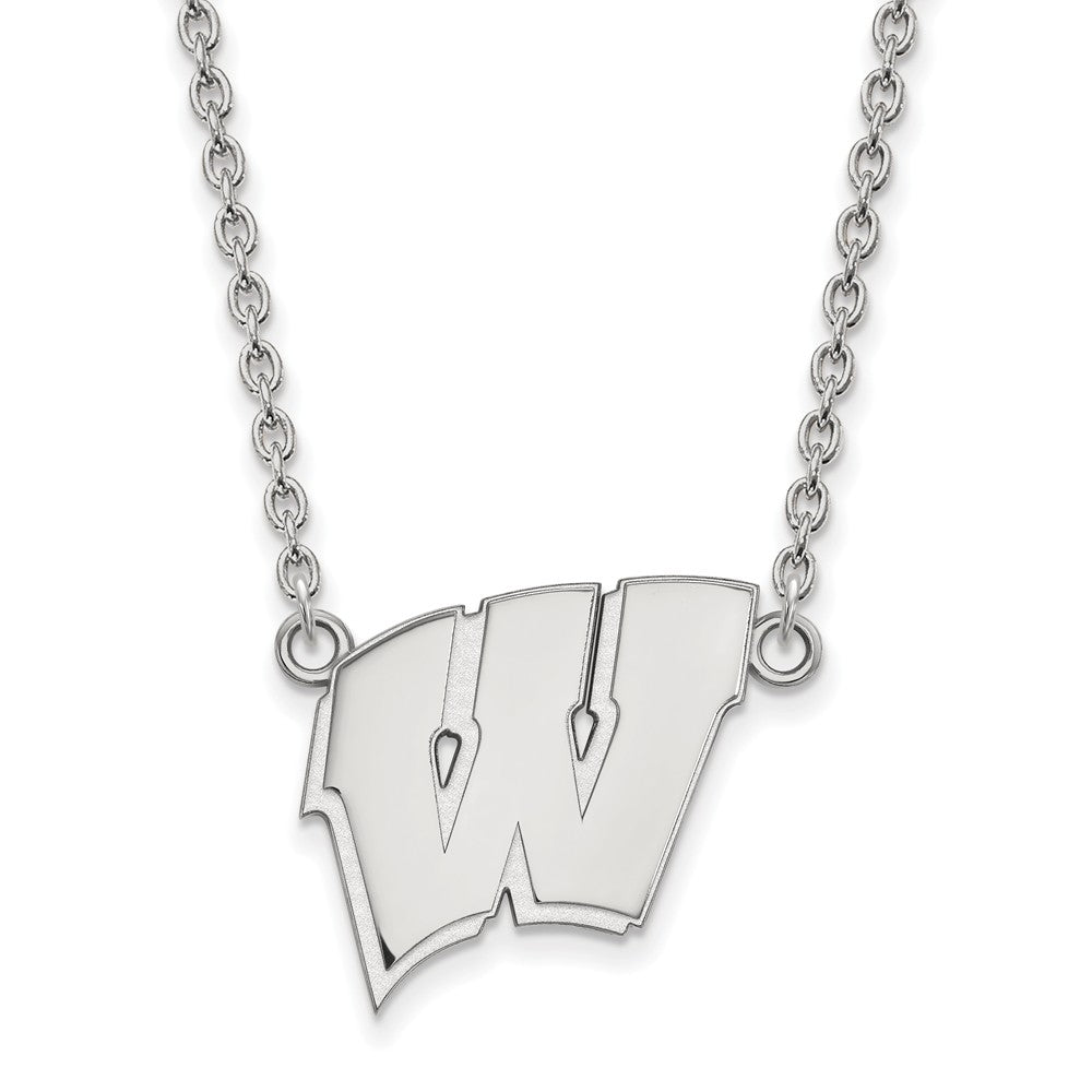 10k White Gold U of Wisconsin Large Initial W Pendant Necklace, Item N11759 by The Black Bow Jewelry Co.