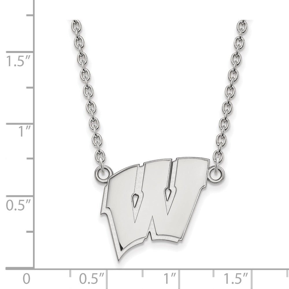 Alternate view of the 10k White Gold U of Wisconsin Large Initial W Pendant Necklace by The Black Bow Jewelry Co.