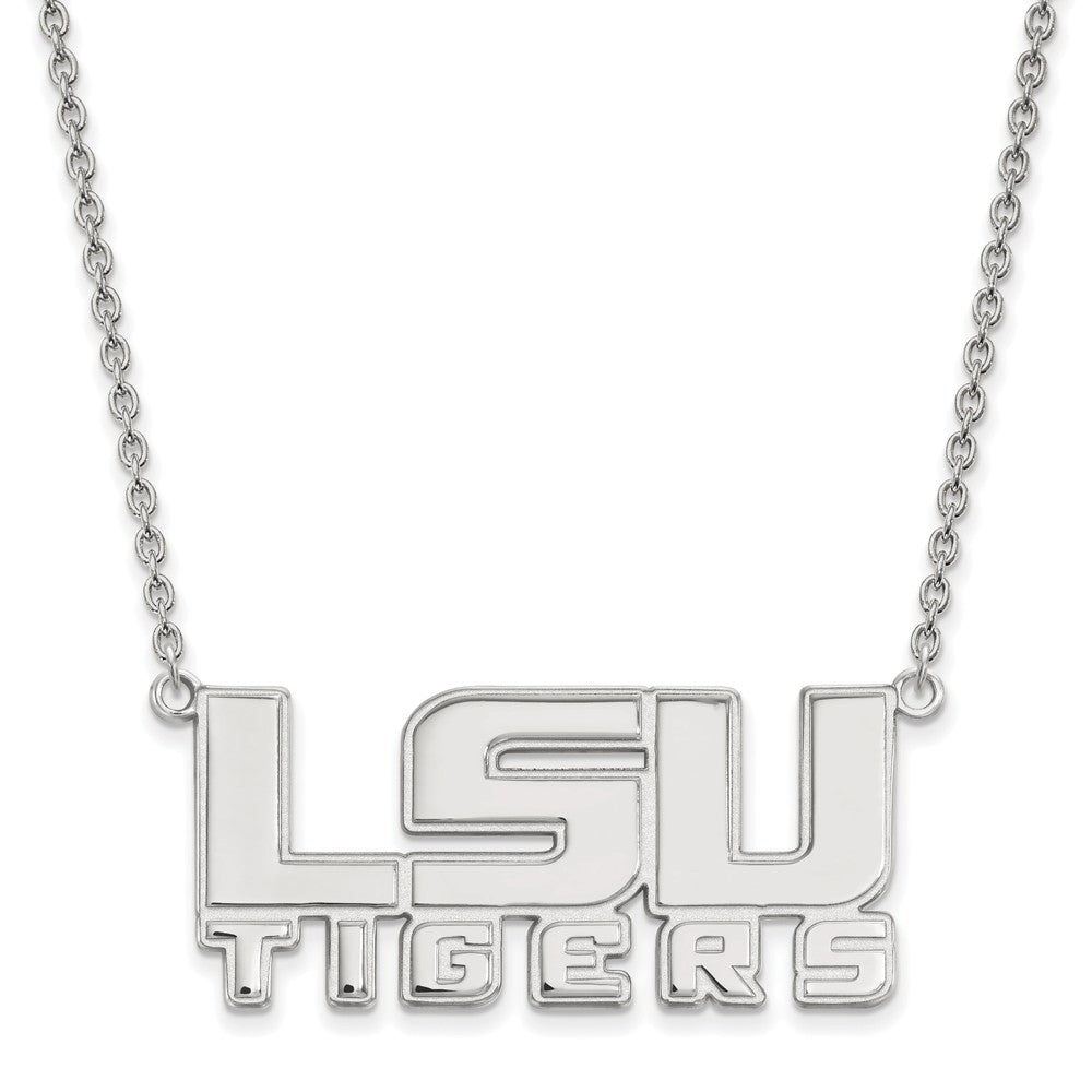 10k White Gold Louisiana State Large &#39;LSU&#39; Pendant Necklace, Item N11773 by The Black Bow Jewelry Co.