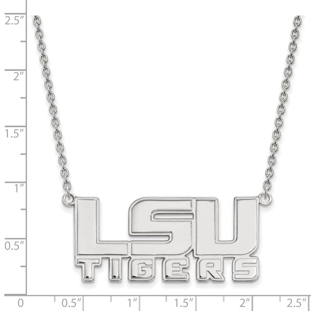 Alternate view of the 10k White Gold Louisiana State Large &#39;LSU&#39; Pendant Necklace by The Black Bow Jewelry Co.