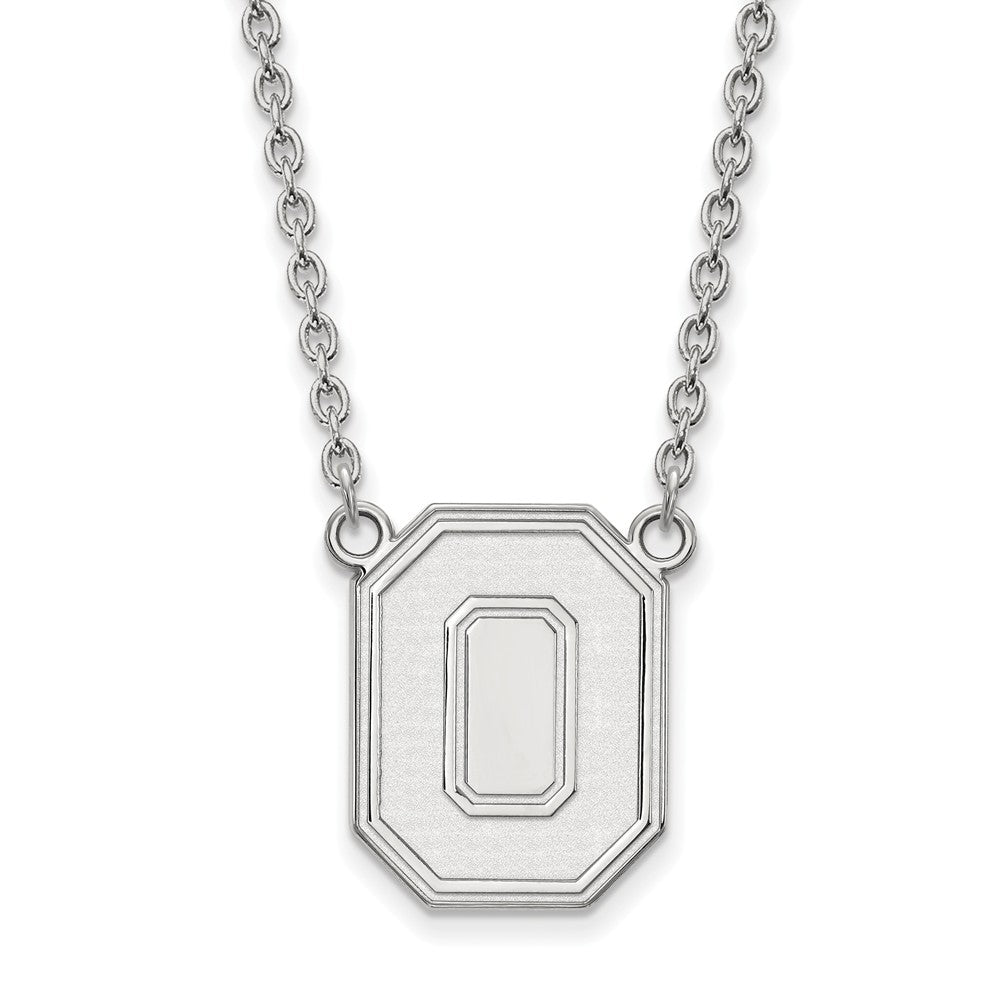 10k White Gold Ohio State Large Pendant Necklace, Item N11782 by The Black Bow Jewelry Co.