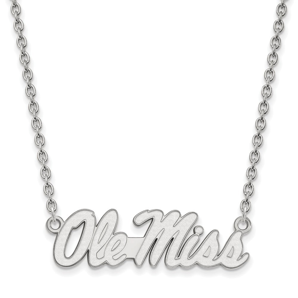 10k White Gold U of Mississippi Lg Ole Miss Pendant Necklace, Item N11790 by The Black Bow Jewelry Co.