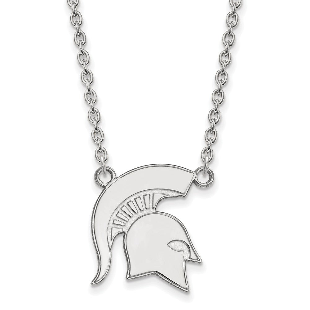 10k White Gold Michigan State Large Pendant Necklace, Item N11798 by The Black Bow Jewelry Co.