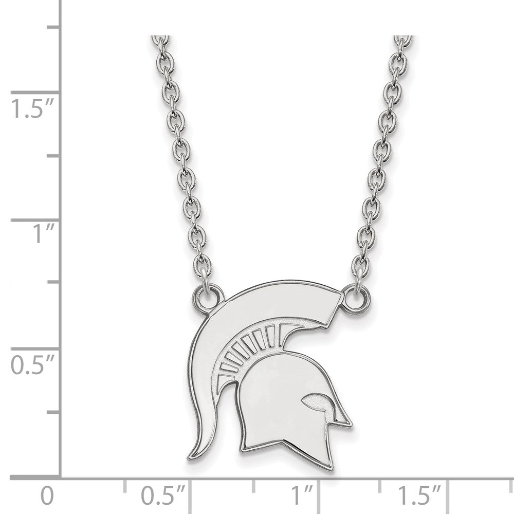 Alternate view of the 10k White Gold Michigan State Large Pendant Necklace by The Black Bow Jewelry Co.