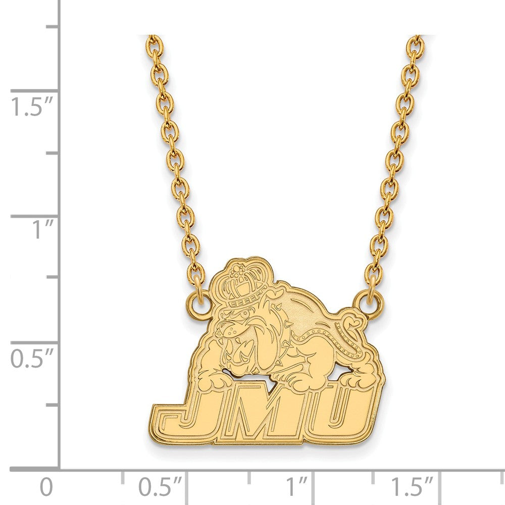 Alternate view of the 10k Yellow Gold James Madison U Large Pendant Necklace by The Black Bow Jewelry Co.