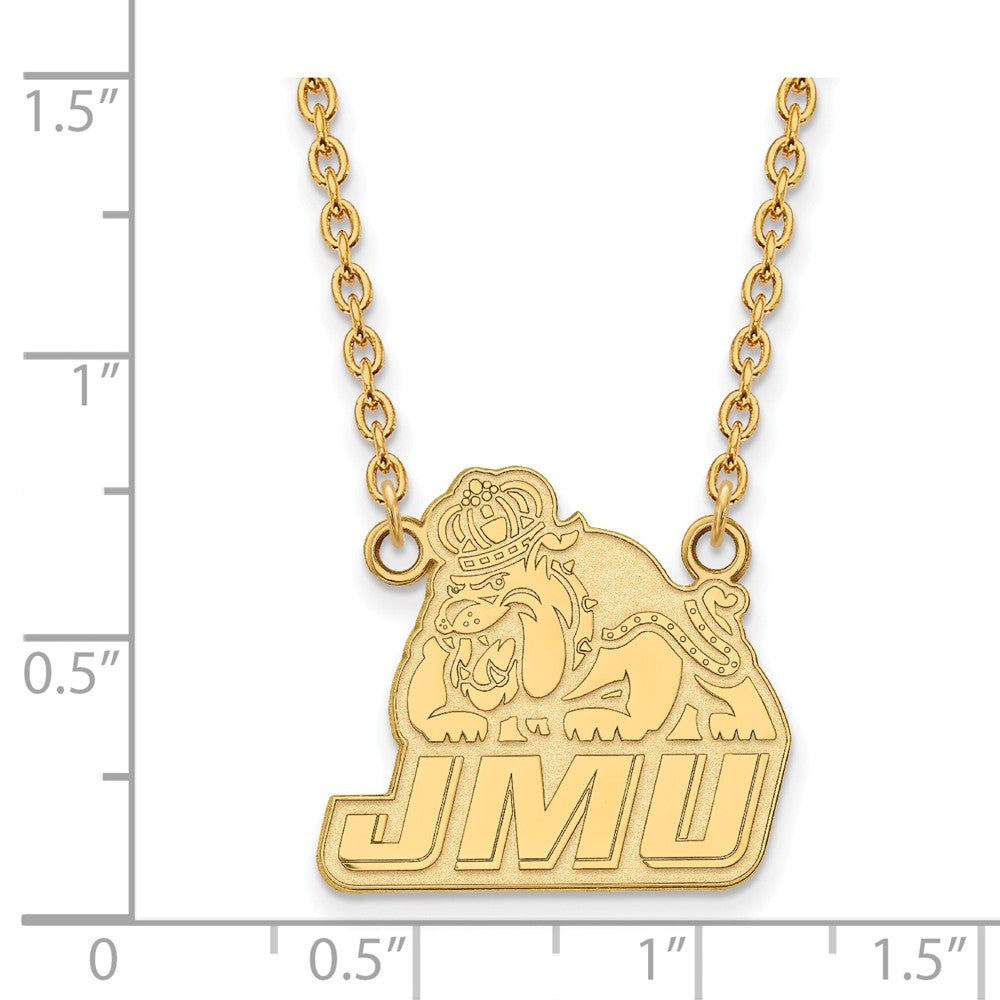 Alternate view of the 10k Yellow Gold James Madison U Large Pendant Necklace by The Black Bow Jewelry Co.