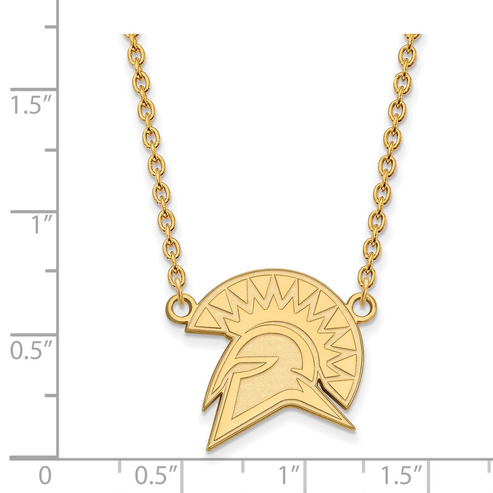 Alternate view of the 10k Yellow Gold San Jose State Large Pendant Necklace by The Black Bow Jewelry Co.