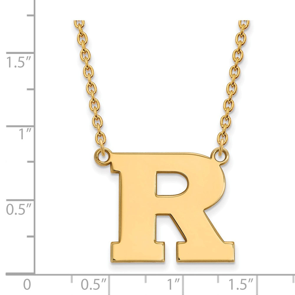 Alternate view of the 10k Yellow Gold Rutgers Large Initial R Pendant Necklace by The Black Bow Jewelry Co.