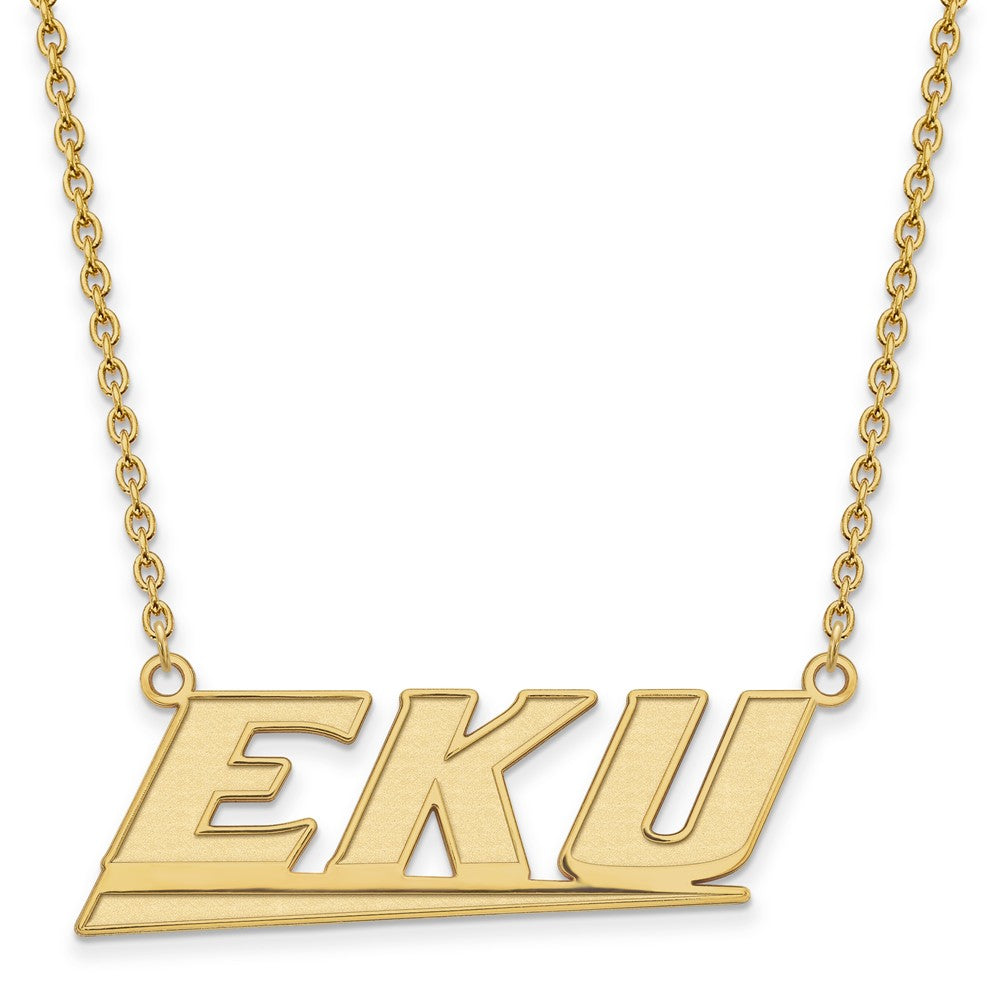 10k Yellow Gold Eastern Kentucky U Large Pendant Necklace, Item N11866 by The Black Bow Jewelry Co.