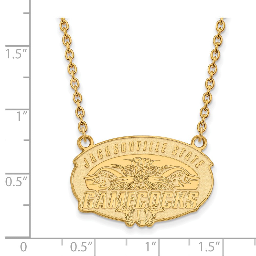Alternate view of the 10k Yellow Gold Jacksonville State Large Pendant Necklace by The Black Bow Jewelry Co.