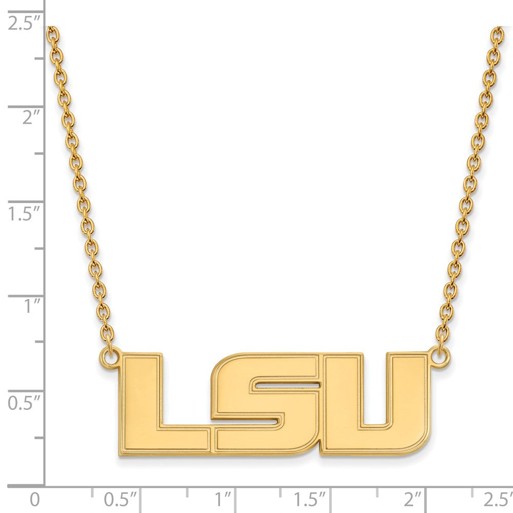 Alternate view of the 10k Yellow Gold Louisiana State Large &#39;LSU&#39; Pendant Necklace by The Black Bow Jewelry Co.