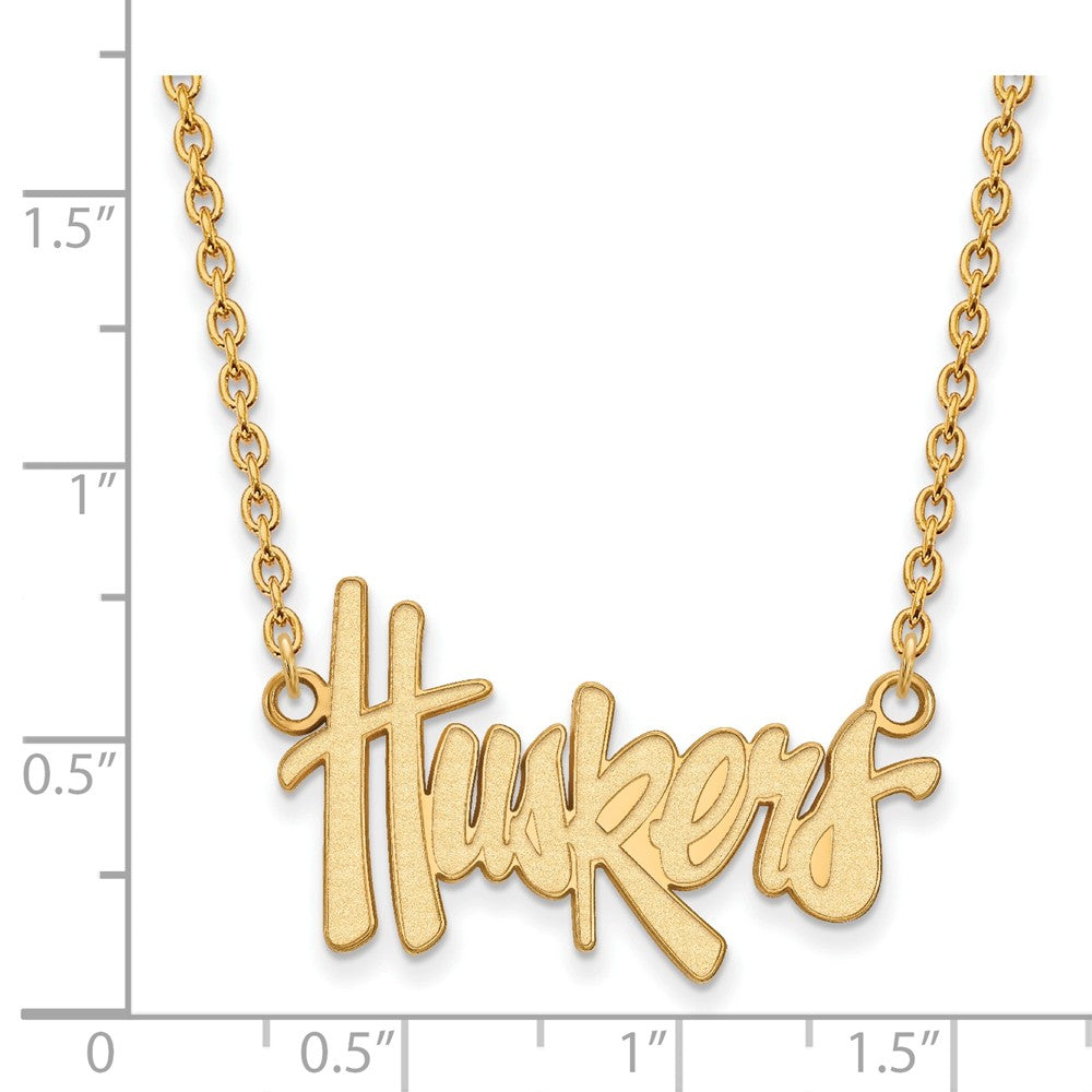 Alternate view of the 10k Yellow Gold U of Nebraska Large Huskers Pendant Necklace by The Black Bow Jewelry Co.