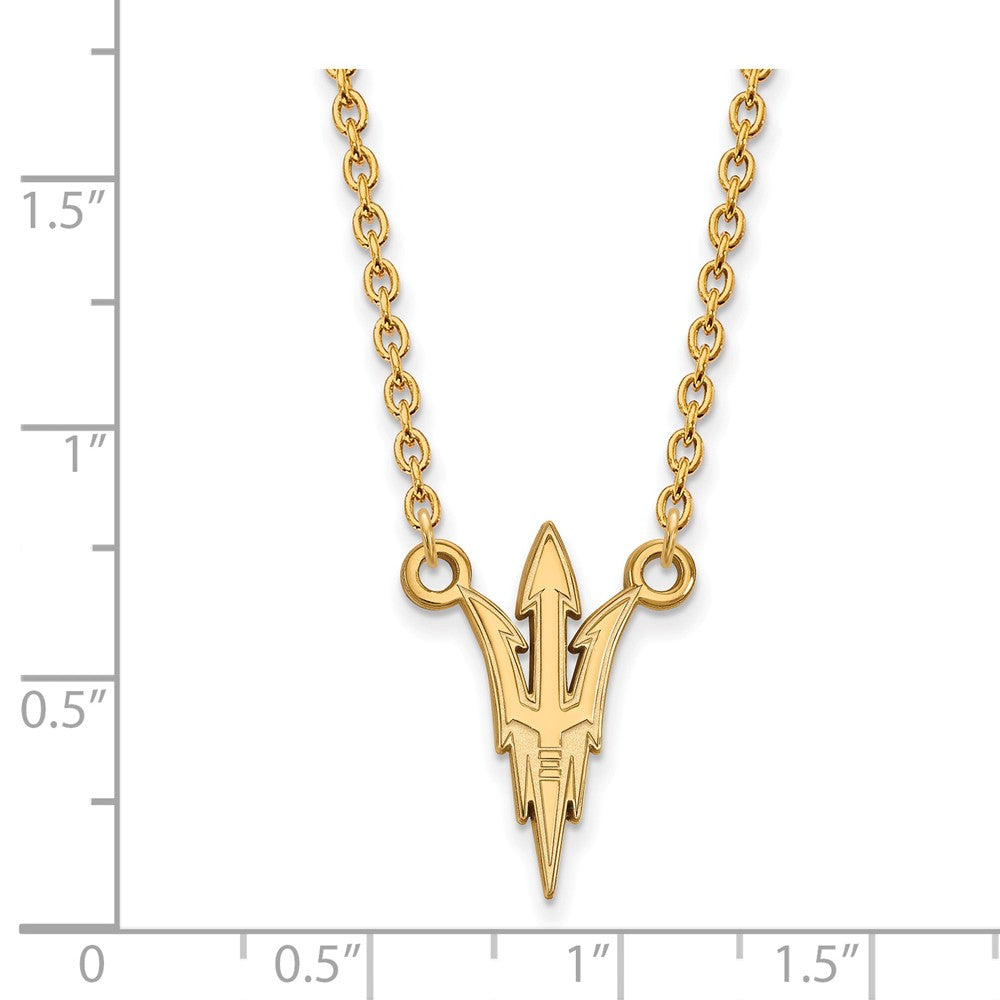 Alternate view of the 10k Yellow Gold Arizona State Large Trident Pendant Necklace by The Black Bow Jewelry Co.
