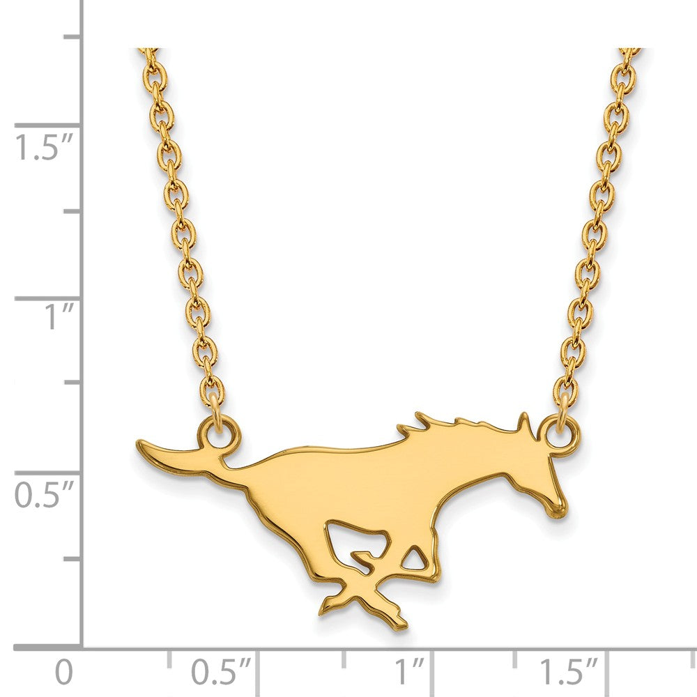 Alternate view of the 10k Yellow Gold Southern Methodist U Large Pendant Necklace by The Black Bow Jewelry Co.